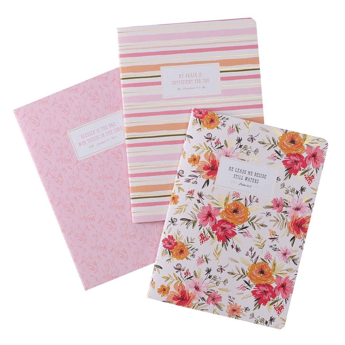Encouraging Verses Pink Floral Large Notebook Set